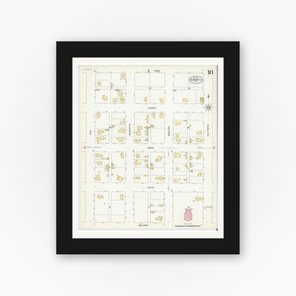 Old map wall art mockup — black gallery frame with white mat — Sanborn Fire Insurance Map from Henrietta, Clay County, Texas (1907), Sheet #0010