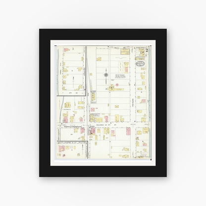 Old map wall art mockup — black gallery frame with white mat — Sanborn Fire Insurance Map from Minster, Auglaize County, Ohio (1914), Sheet #0002