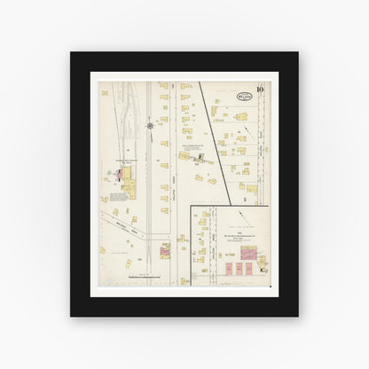 Old map wall art mockup — black gallery frame with white mat — Sanborn Fire Insurance Map from Weldon, Halifax County, North Carolina (1915), Sheet #0010