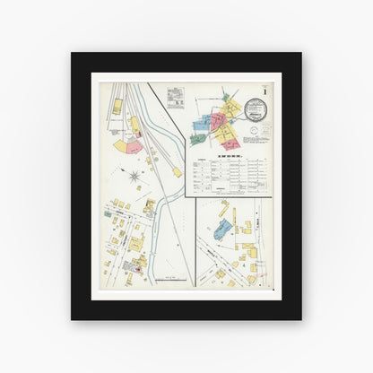 Old map wall art mockup — black gallery frame with white mat — Sanborn Fire Insurance Map from Warwick, Orange County, New York (1900) - Complete Map Set