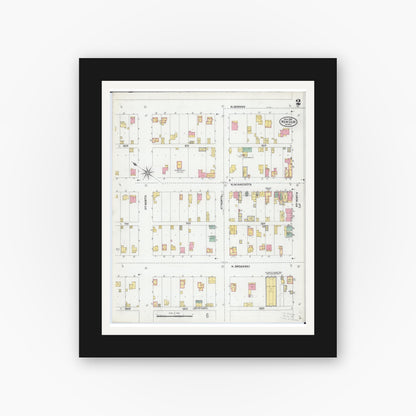 Old map wall art mockup — black gallery frame with white mat — Sanborn Fire Insurance Map from New Ulm, Brown County, Minnesota (1905), Sheet #0002