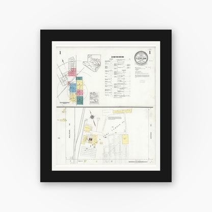 Old map wall art mockup — black gallery frame with white mat — Sanborn Fire Insurance Map from Cleveland, Liberty County, Texas (1926) - Complete Map Set