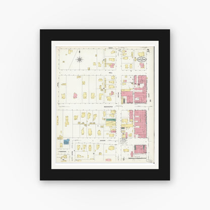 Old map wall art mockup — black gallery frame with white mat — Sanborn Fire Insurance Map from Sullivan, Sullivan County, Indiana (1907), Sheet #0005