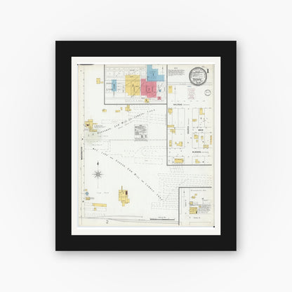 Old map wall art mockup — black gallery frame with white mat — Sanborn Fire Insurance Map from Thorpe, Clark County, Wisconsin (1900), Sheet #0001