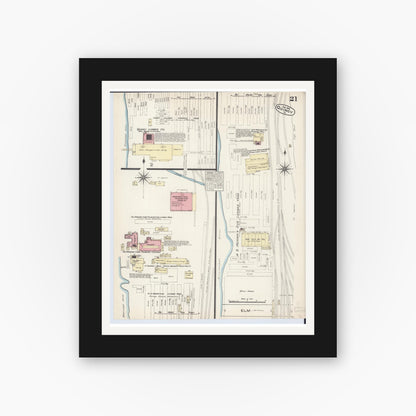 Old map wall art mockup — black gallery frame with white mat — Sanborn Fire Insurance Map from Quincy, Adams County, Illinois (1883), Sheet #0021