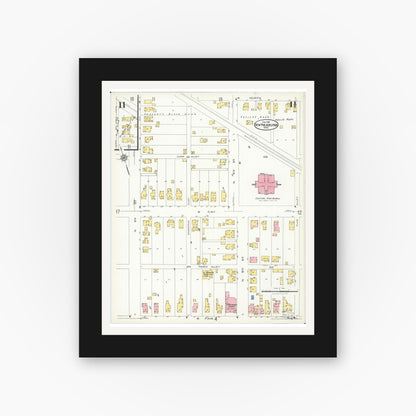 Old map wall art mockup — black gallery frame with white mat — Sanborn Fire Insurance Map from New Philadelphia, Tuscarawas County, Ohio (1926), Sheet #0011