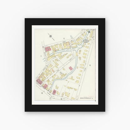 Old map wall art mockup — black gallery frame with white mat — Sanborn Fire Insurance Map from Adams, Berkshire County, Massachusetts (1914), Sheet #0015