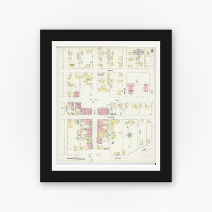 Old map wall art mockup — black gallery frame with white mat — Sanborn Fire Insurance Map from Mount Gilead, Morrow County, Ohio (1897), Sheet #0002