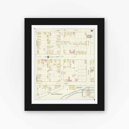 Old map wall art mockup — black gallery frame with white mat — Sanborn Fire Insurance Map from Eaton, Preble County, Ohio (1911), Sheet #0010