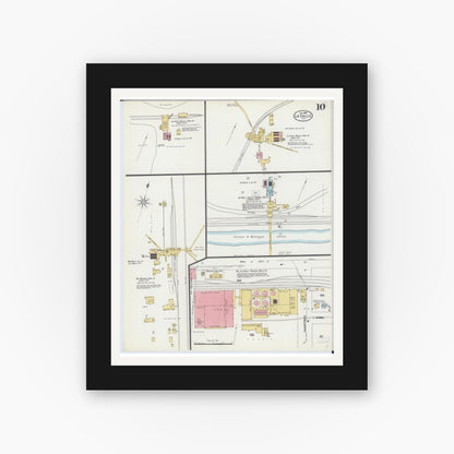 Old map wall art mockup — black gallery frame with white mat — Sanborn Fire Insurance Map from La Salle, La Salle County, Illinois (1898), Sheet #0010