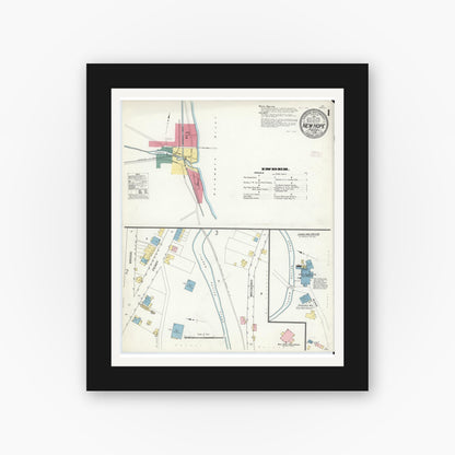 Old map wall art mockup — black gallery frame with white mat — Sanborn Fire Insurance Map from New Hope, Bucks County, Pennsylvania (1909), Sheet #0001