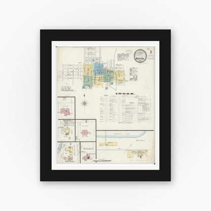Old map wall art mockup — black gallery frame with white mat — Sanborn Fire Insurance Map from Murphysboro, Jackson County, Illinois (1897), Sheet #0001