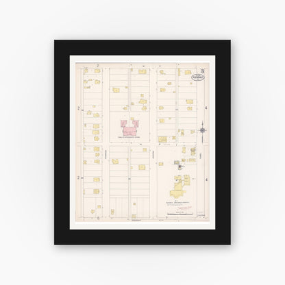 Old map wall art mockup — black gallery frame with white mat — Sanborn Fire Insurance Map from Glendale, Los Angeles County, California (1912), Sheet #0003