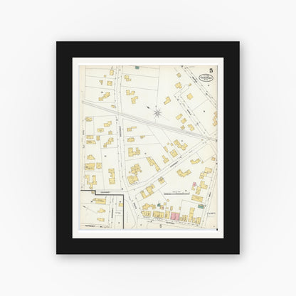 Old map wall art mockup — black gallery frame with white mat — Sanborn Fire Insurance Map from Foxboro, Norfolk County, Massachusetts (1903), Sheet #0005