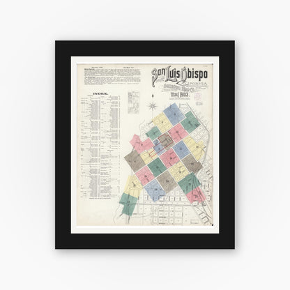 Old map wall art mockup — black gallery frame with white mat — Sanborn Fire Insurance Map from San Luis Obispo, San Luis Obispo County, California (1903) - Complete Map Set