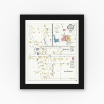 Old map wall art mockup — black gallery frame with white mat — Sanborn Fire Insurance Map from Whiteland, Johnson County, Indiana (1916) - Complete Map Set