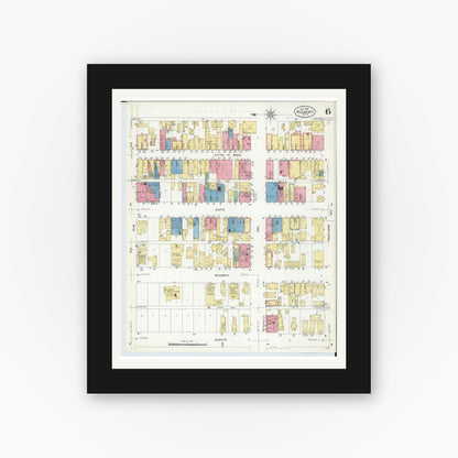 Old map wall art mockup — black gallery frame with white mat — Sanborn Fire Insurance Map from Red Jacket, Houghton County, Michigan (1908), Sheet #0006