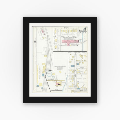 Old map wall art mockup — black gallery frame with white mat — Sanborn Fire Insurance Map from Murphysboro, Jackson County, Illinois (1914), Sheet #0012