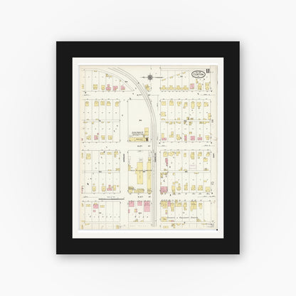 Old map wall art mockup — black gallery frame with white mat — Sanborn Fire Insurance Map from Clinton, Vermillion County, Indiana (1910), Sheet #0011