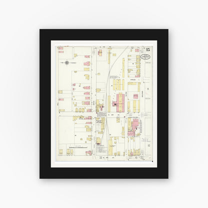 Old map wall art mockup — black gallery frame with white mat — Sanborn Fire Insurance Map from Lebanon, Lebanon County, Pennsylvania (1912), Sheet #0015