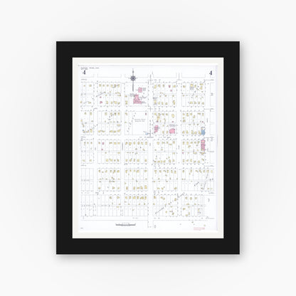 Old map wall art mockup — black gallery frame with white mat — Sanborn Fire Insurance Map from Blooming Prairie, Steele County, Minnesota (1948), Sheet #0004