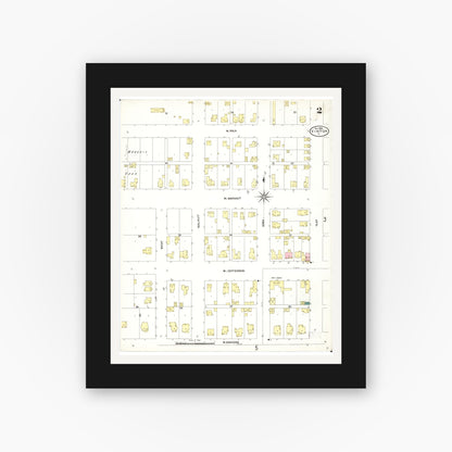Old map wall art mockup — black gallery frame with white mat — Sanborn Fire Insurance Map from Vinton, Benton County, Iowa (1906), Sheet #0002