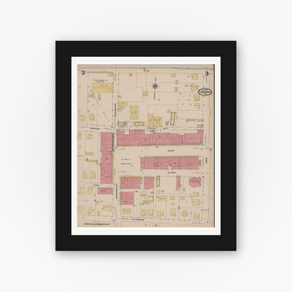 Old map wall art mockup — black gallery frame with white mat — Sanborn Fire Insurance Map from Commerce, Hunt County, Texas (1922), Sheet #0003