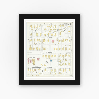Old map wall art mockup — black gallery frame with white mat — Sanborn Fire Insurance Map from Martinsville, Morgan County, Indiana (1908), Sheet #0007