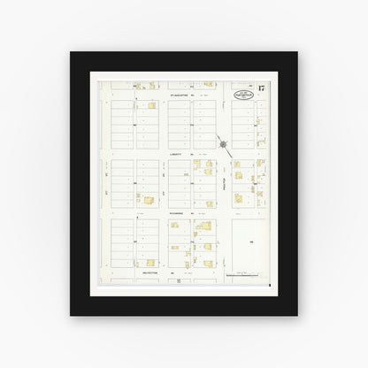 Old map wall art mockup — black gallery frame with white mat — Sanborn Fire Insurance Map from Port Arthur, Jefferson County, Texas (1910), Sheet #0017