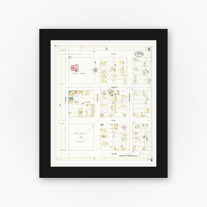 Old map wall art mockup — black gallery frame with white mat — Sanborn Fire Insurance Map from Tipton, Cedar County, Iowa (1897), Sheet #0005