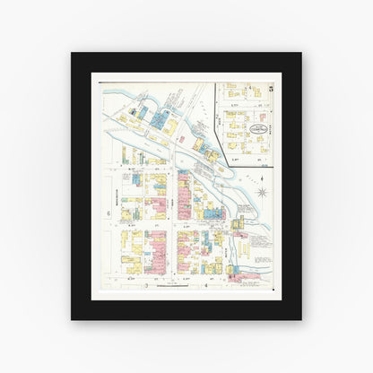 Old map wall art mockup — black gallery frame with white mat — Sanborn Fire Insurance Map from Cedar Falls, Black Hawk County, Iowa (1897), Sheet #0005