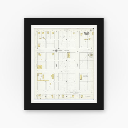 Old map wall art mockup — black gallery frame with white mat — Sanborn Fire Insurance Map from Haskell, Haskell County, Texas (1921), Sheet #0007
