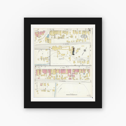 Old map wall art mockup — black gallery frame with white mat — Sanborn Fire Insurance Map from Plymouth, Luzerne County, Pennsylvania (1912), Sheet #0006