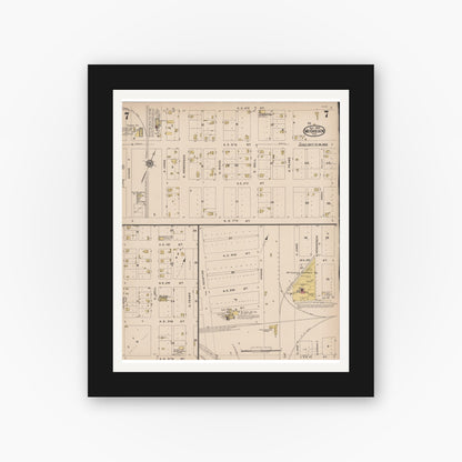 Old map wall art mockup — black gallery frame with white mat — Sanborn Fire Insurance Map from McGregor, McLennan County, Texas (1922), Sheet #0007