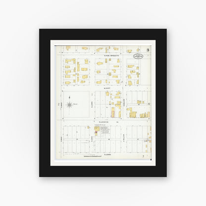 Old map wall art mockup — black gallery frame with white mat — Sanborn Fire Insurance Map from Ludington, Mason County, Michigan (1900), Sheet #0003