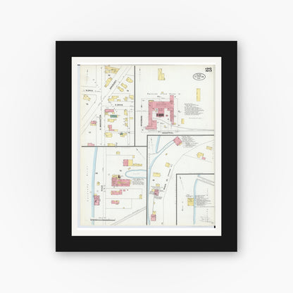 Old map wall art mockup — black gallery frame with white mat — Sanborn Fire Insurance Map from Tiffin, Seneca County, Ohio (1901), Sheet #0023