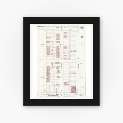 Old map wall art mockup — black gallery frame with white mat — Sanborn Fire Insurance Map from Chicago, Cook County, Illinois (1920), Sheet #0036