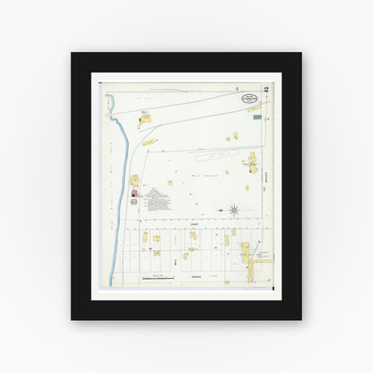 Old map wall art mockup — black gallery frame with white mat — Sanborn Fire Insurance Map from Standish, Arenac County, Michigan (1909), Sheet #0002
