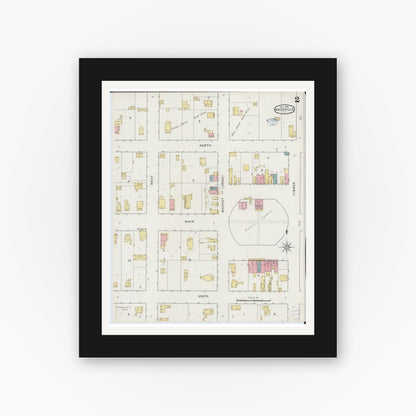 Old map wall art mockup — black gallery frame with white mat — Sanborn Fire Insurance Map from Knoxville, Knox County, Illinois (1894), Sheet #0002