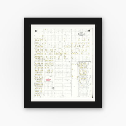 Old map wall art mockup — black gallery frame with white mat — Sanborn Fire Insurance Map from Goose Creek, Harris County, Texas (1931), Sheet #0010