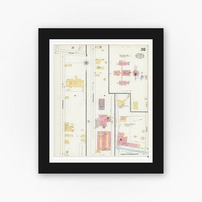 Old map wall art mockup — black gallery frame with white mat — Sanborn Fire Insurance Map from Butler, Butler County, Pennsylvania (1906), Sheet #0032