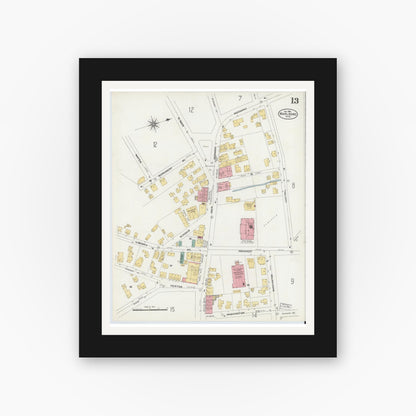 Old map wall art mockup — black gallery frame with white mat — Sanborn Fire Insurance Map from Marlborough, Middlesex County, Massachusetts (1906), Sheet #0013