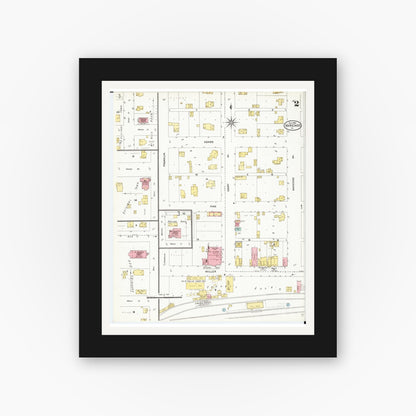 Old map wall art mockup — black gallery frame with white mat — Sanborn Fire Insurance Map from Marengo, Iowa County, Iowa (1906), Sheet #0002