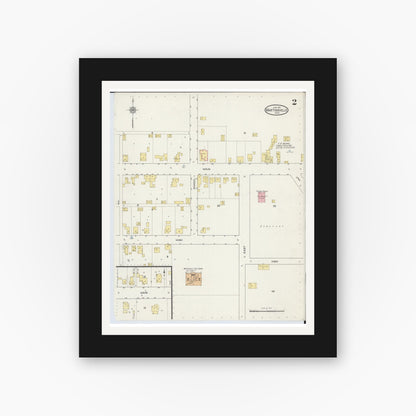 Old map wall art mockup — black gallery frame with white mat — Sanborn Fire Insurance Map from Martinsville, Clinton County, Ohio (1915), Sheet #0002