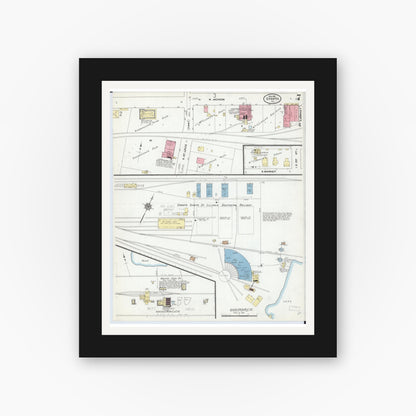 Old map wall art mockup — black gallery frame with white mat — Sanborn Fire Insurance Map from Sparta, Randolph County, Illinois (1910), Sheet #0007