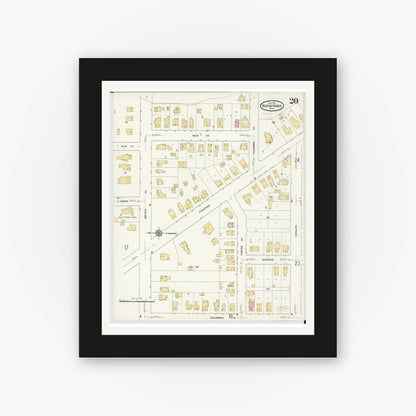 Old map wall art mockup — black gallery frame with white mat — Sanborn Fire Insurance Map from Benton Harbor, Berrien County, Michigan (1911), Sheet #0020