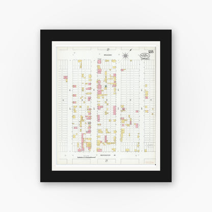 Old map wall art mockup — black gallery frame with white mat — Sanborn Fire Insurance Map from Peekskill, Westchester County, New York (1900), Sheet #0028