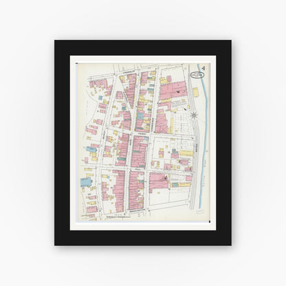 Old map wall art mockup — black gallery frame with white mat — Sanborn Fire Insurance Map from Galena, Jo Daviess County, Illinois (1893), Sheet #0004