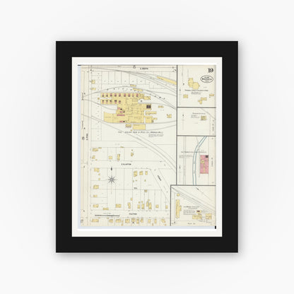 Old map wall art mockup — black gallery frame with white mat — Sanborn Fire Insurance Map from Warren, Trumbull County, Ohio (1902), Sheet #0019