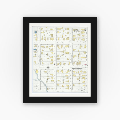 Old map wall art mockup — black gallery frame with white mat — Sanborn Fire Insurance Map from Evart, Osceola County, Michigan (1920), Sheet #0005